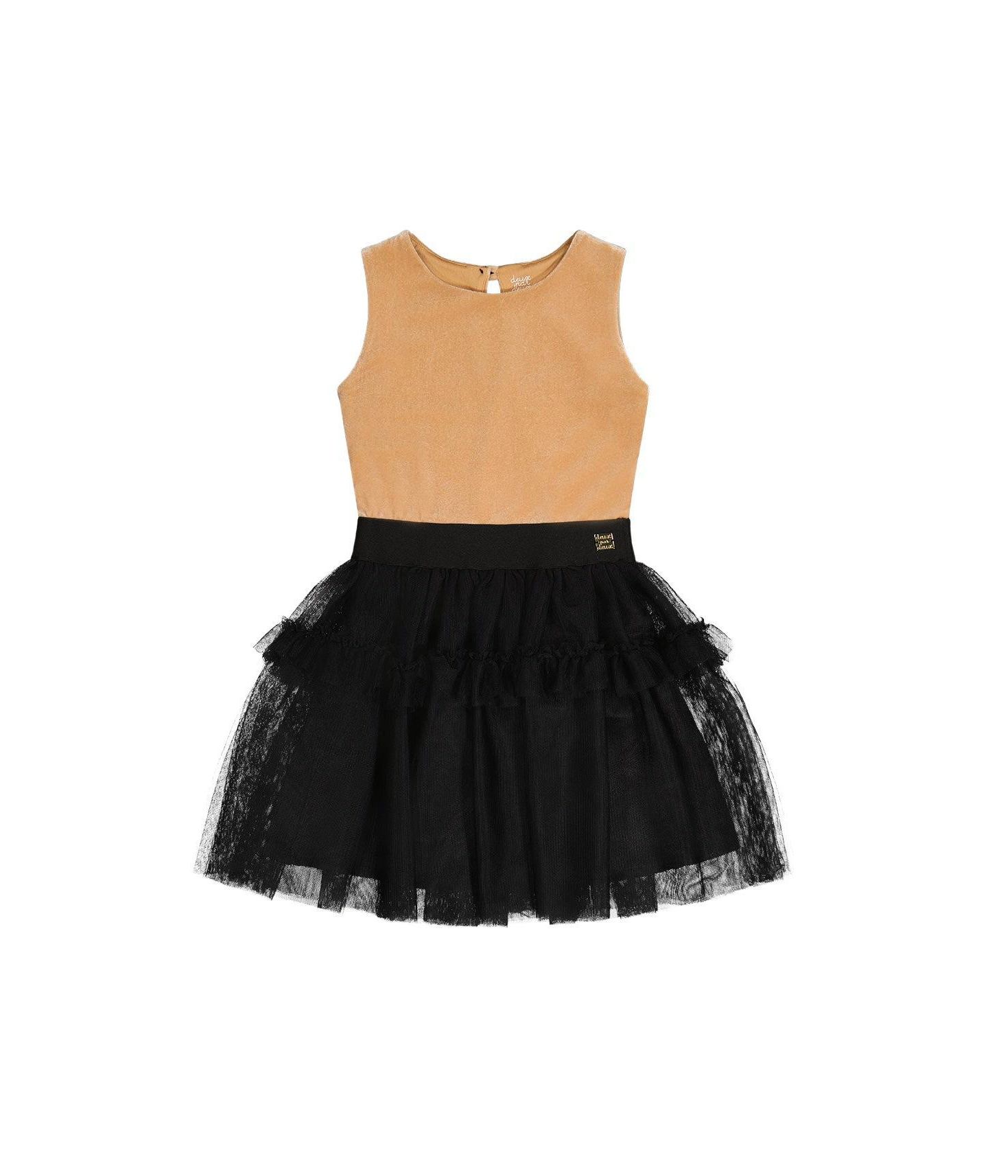 Платье Deux par Deux Bi-Material Sleeveless Dress для девочек-малышей, цвет: Бежевый / Чёрный — фото 1
