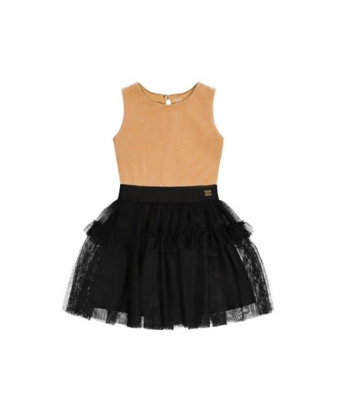 Платье Deux par Deux Bi-Material Sleeveless Dress для девочек-малышей, цвет: Бежевый / Чёрный