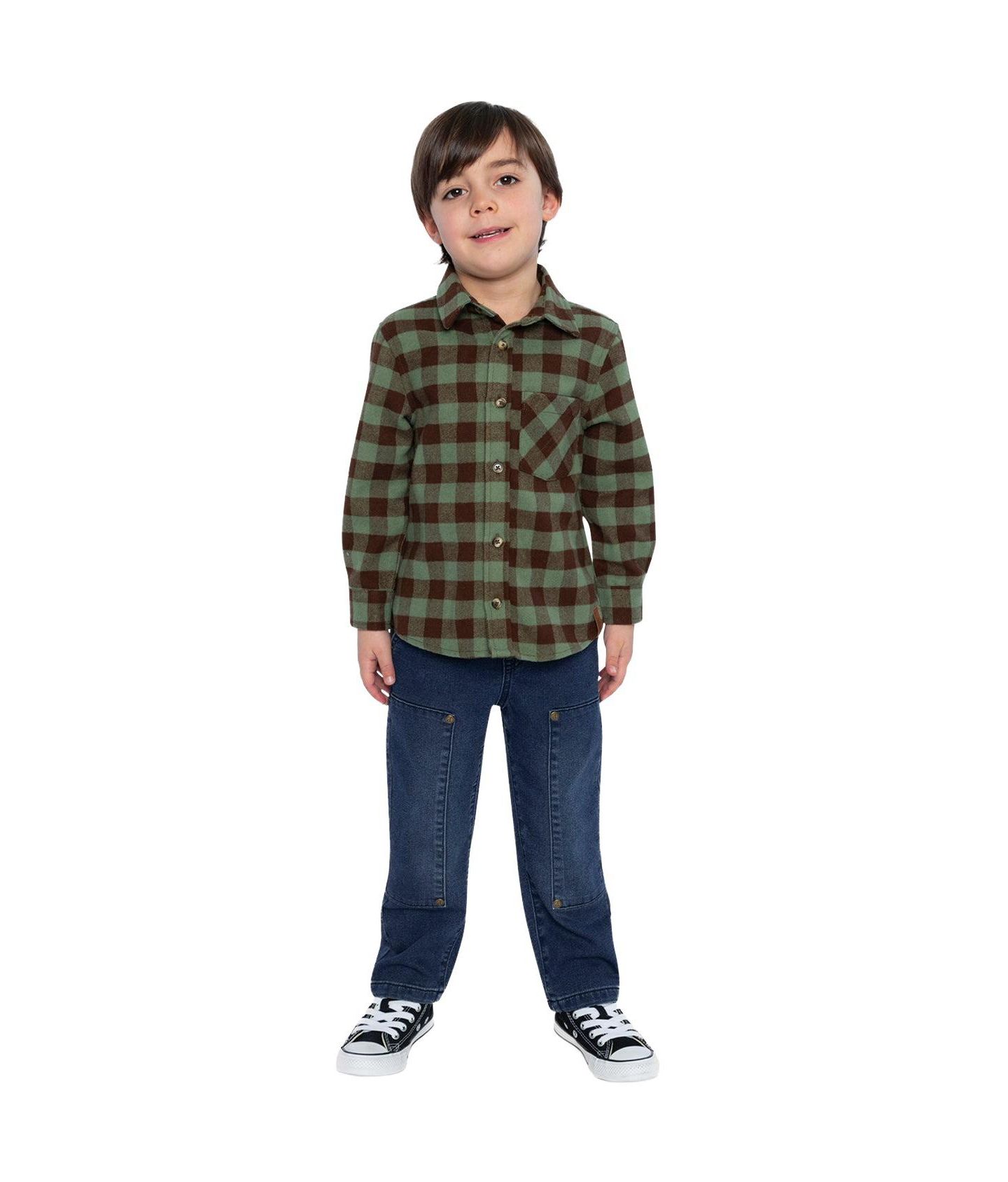 Рубашка Deux par Deux Brushed Flannel Shirt для мальчиков-малышей, цвет: Зелёный / Коричневый — фото 6