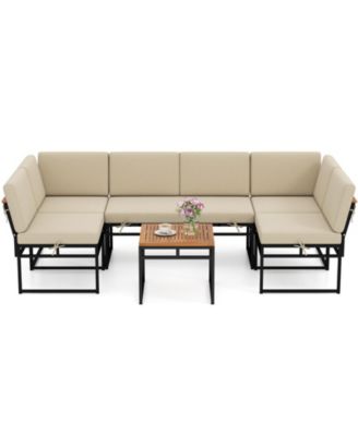 Outdoor 6 Piece Sectional Sofa Set with Cushions and Conversation Seating