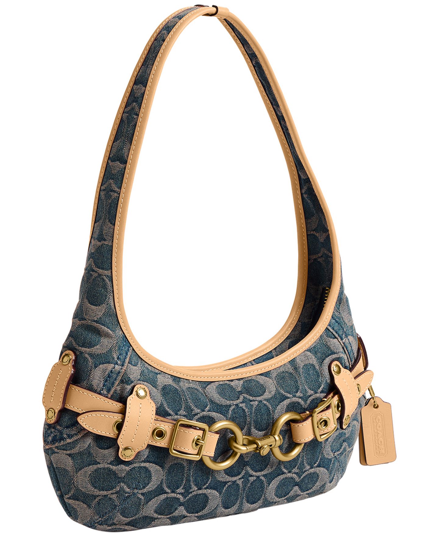 Женская сумка COACH Belted Ergo Small Signature Denim Shoulder Handbag 26, цвет: Латунный / Джинсовый — фото 4