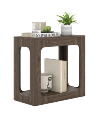 2-Tier End Table with Storage Shelf Hollow-out Design for Living Room