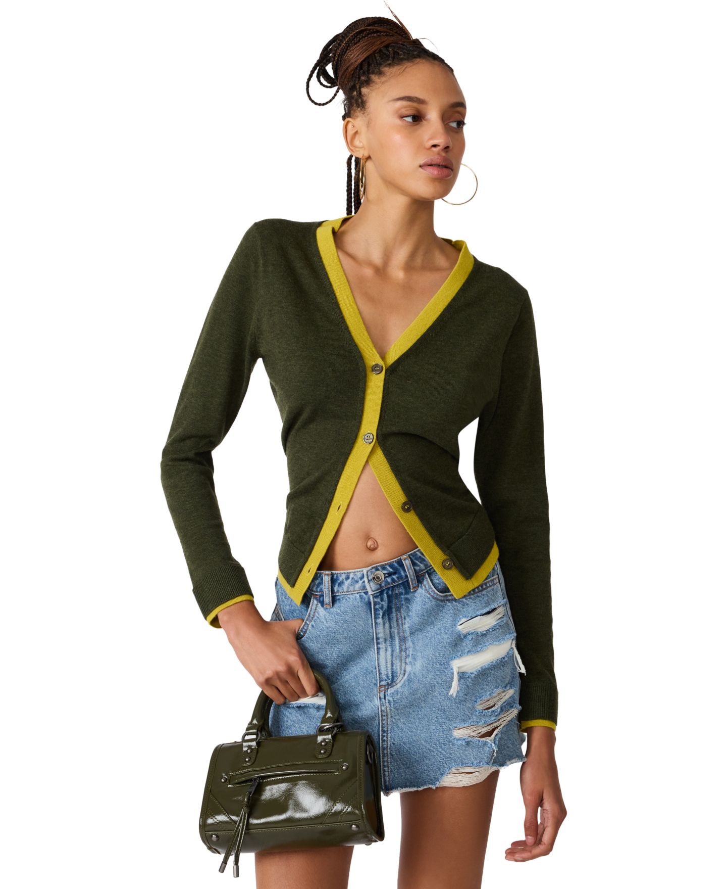 Женский кардиган Steve Madden Arwen Button-Front Cardigan, цвет: Тёмный оливковый — фото 4
