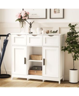 Multi-Functional Wooden Storage Cabinet With 3 Drawers 2 Doors Adjustable Shelves Home Accent Cabinet