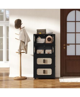 4 Tier Folding Storage Cabinet with Wheels Collapsible Magnetic Door