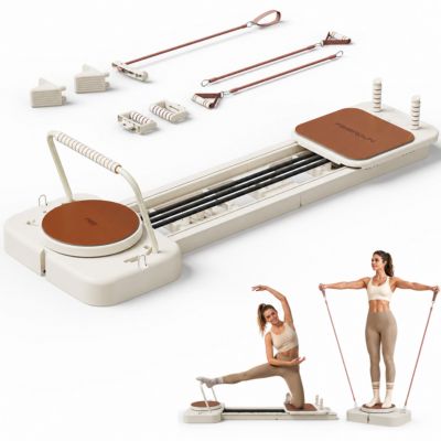 Pilates Reformer Machine with Springs, Sitting Box and Jump Board, Heavy Steel Frame Fitness Equipment for Home and Studio