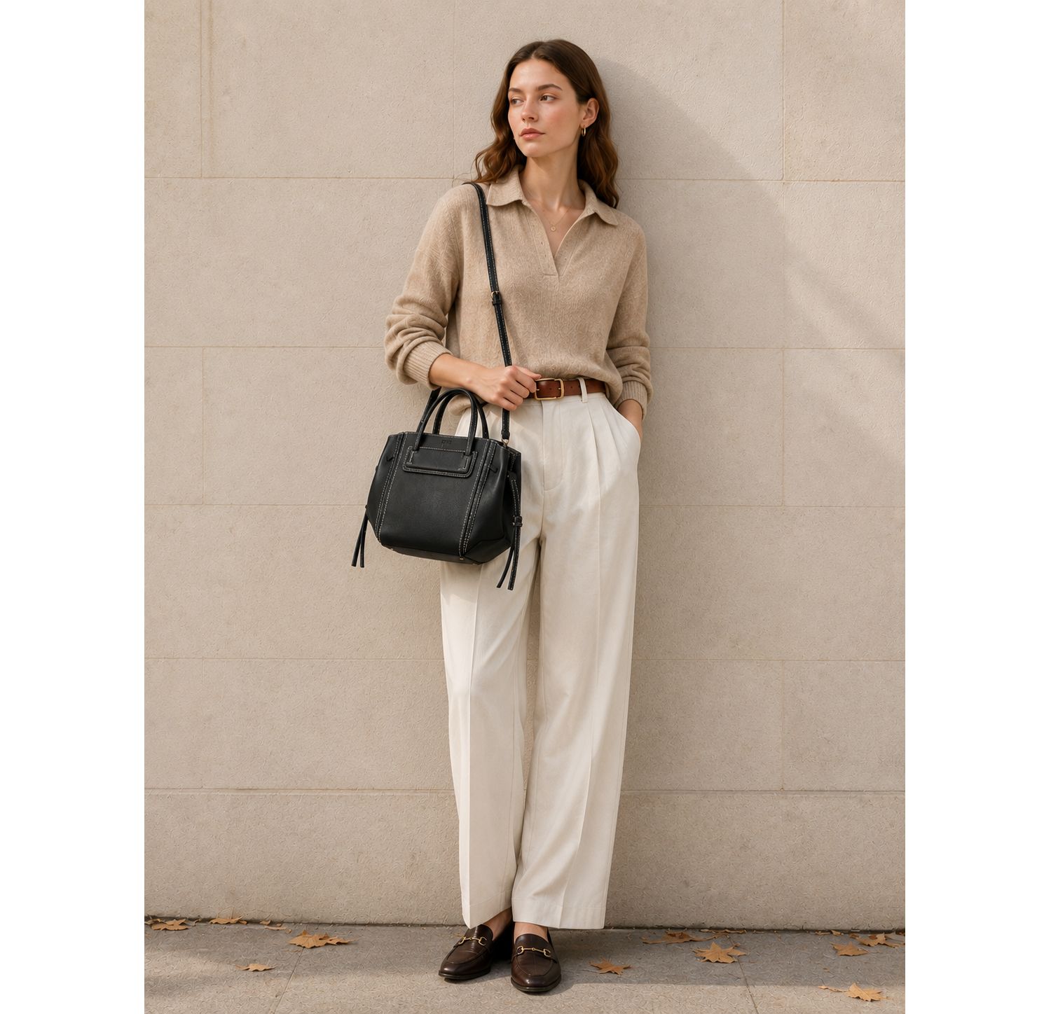 Hadley Leather Tote Bag Structured Shoulder Purse Minimalist Convertible Crossbody with Top Handles