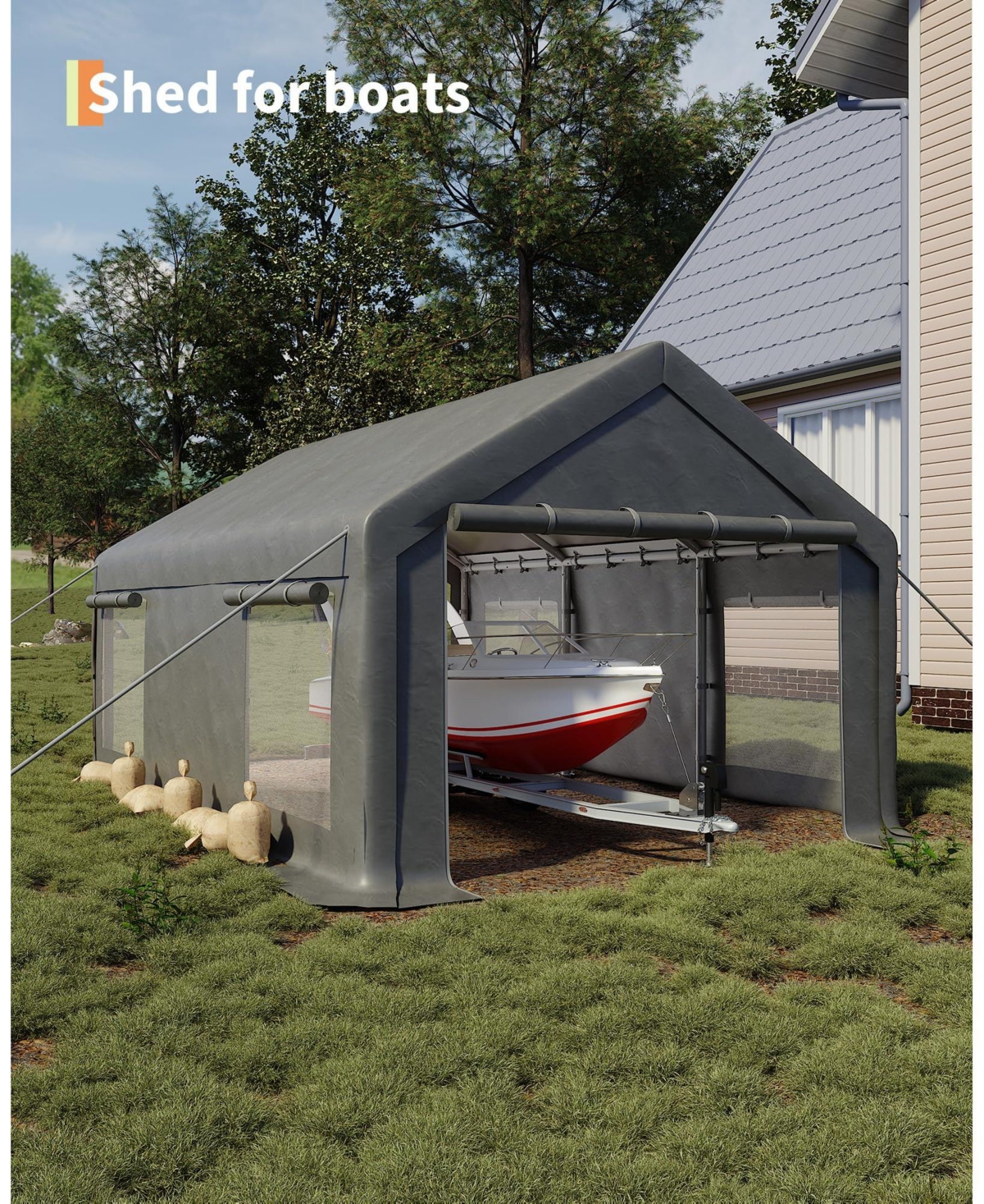 Homfan Pe Carport Canopy with Galvanized Steel Frame, Heavy Duty Outdoor Vehicle Shelter with Windows Doors