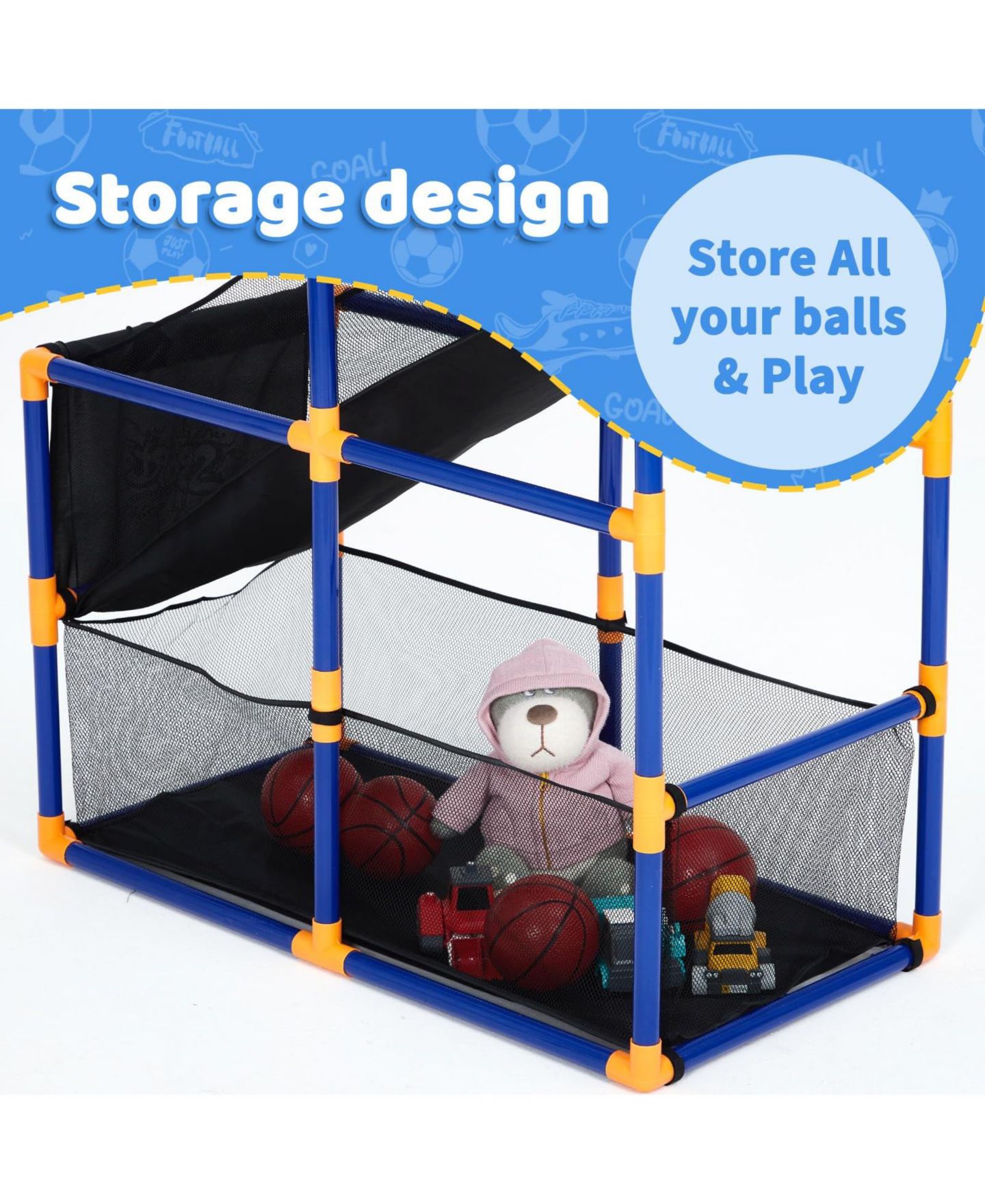 Детские игрушки homfan Kids Indoor Outdoor Portable Basketball Hoop Set with 10 Basketballs, Sticky Net and Air Pump, Ages 3+, цвет: Жёлтый — фото 4