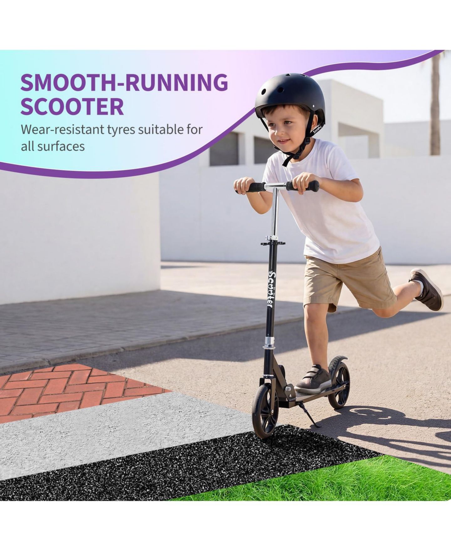 Детская игрушка homfan Big Wheels Adjustable Handlebar Foldable Scooter, Ages 3-6, цвет: Чёрный — фото 7