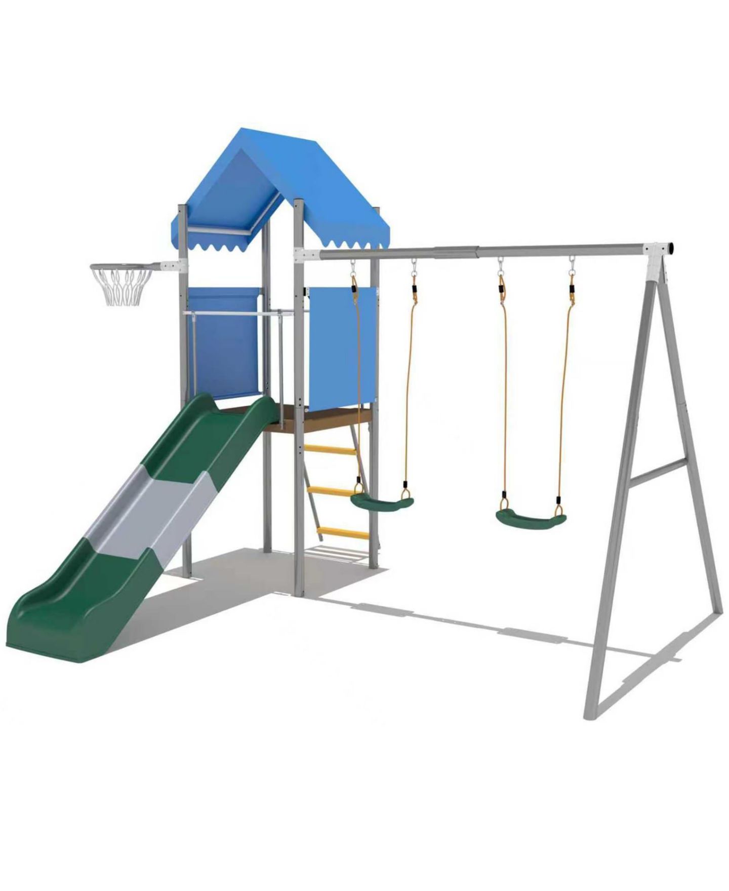 Детский игровой набор homfan 112 x 110 x 97 Inch Galvanized Steel and PE Outdoor Kids Treehouse Swing and Slides Playset with 2 Straight Swings, цвет: Синий — фото 7