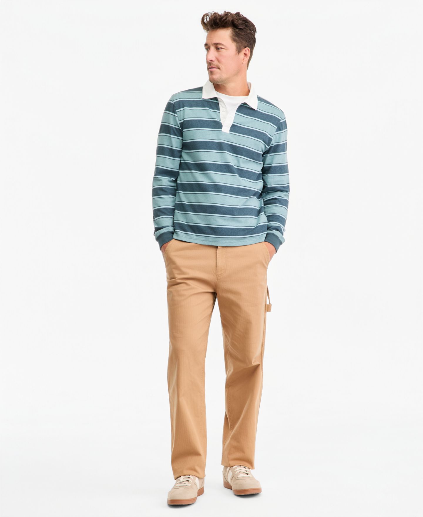 Мужская рубашка Sun + Stone Long-Sleeve Striped Rugby, цвет: Комбинированный — фото 4