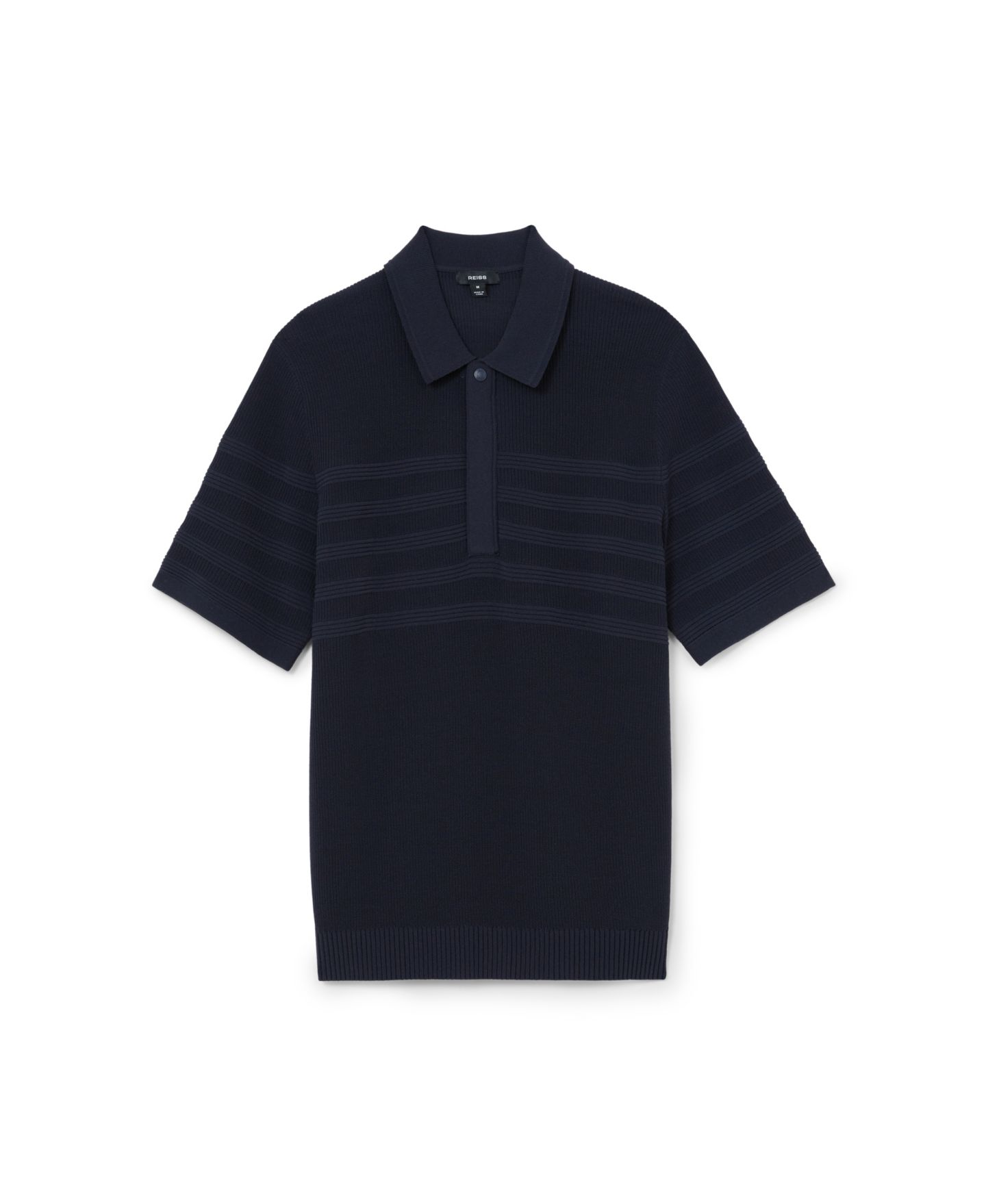 Мужское поло REISS Falklands Cotton-Blend Textured-Knit Half-Zip Polo Shirt, цвет: Тёмно-синий — фото 2
