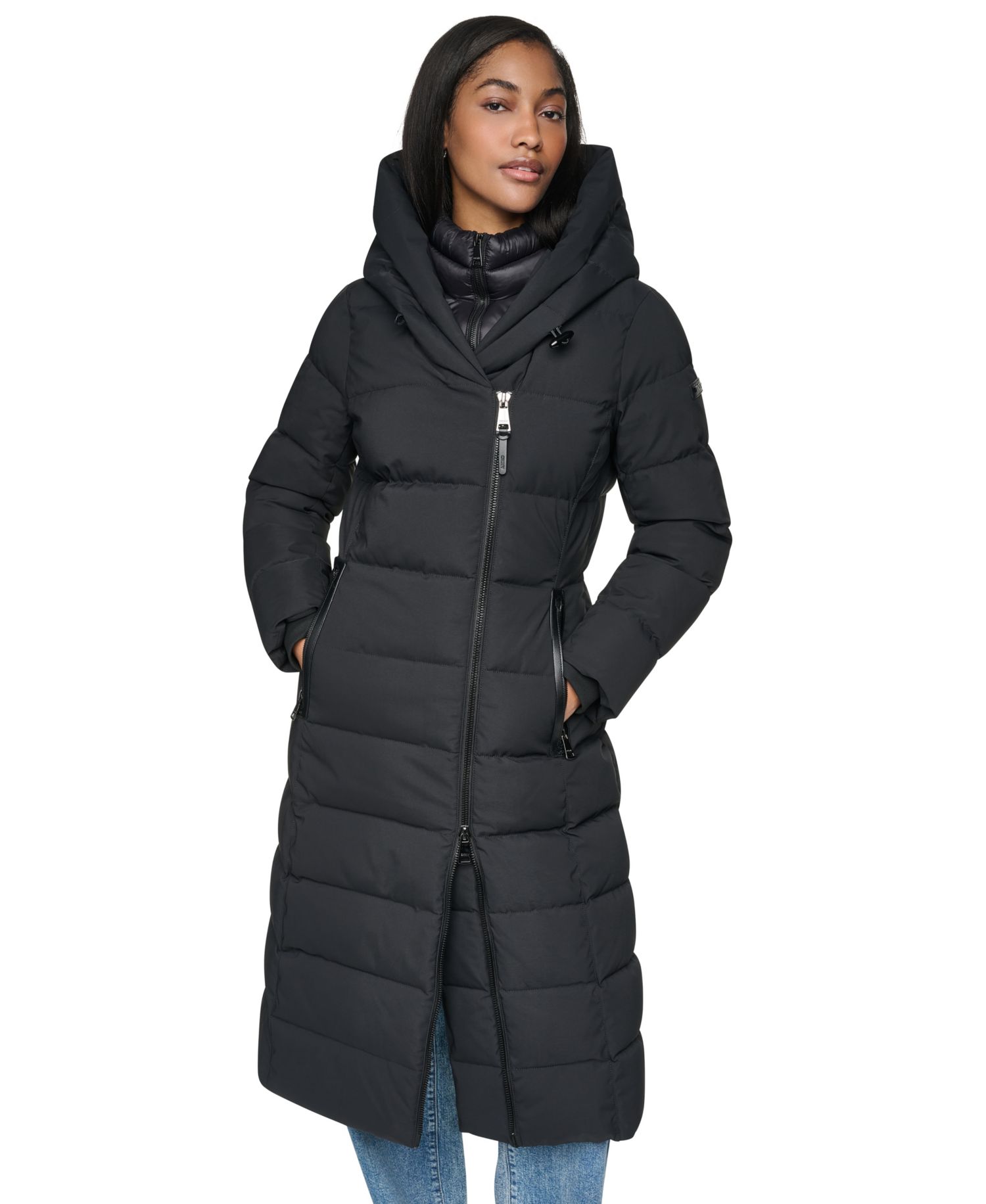 Women's Bibbed Shawl Collar Hooded Puffer Coat
