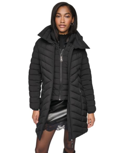 Женская куртка DKNY Bibbed Packable Puffer, цвет: Чёрный