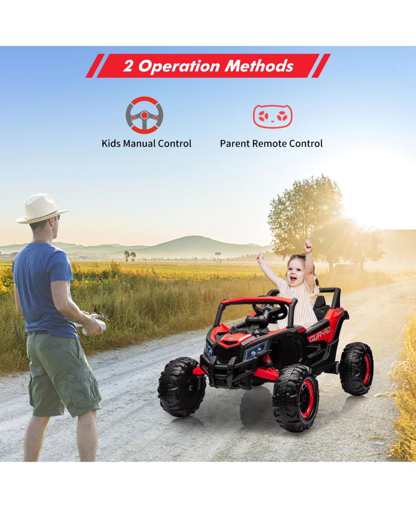 Детская игрушка homfan 24V 2-Seater Kids Electric UTV Ride-On Car - 200W Dual Motors, Metal Frame, Off-Road Suspension, Remote Control, USB, Music, LED Lights, цвет: Красный — фото 7