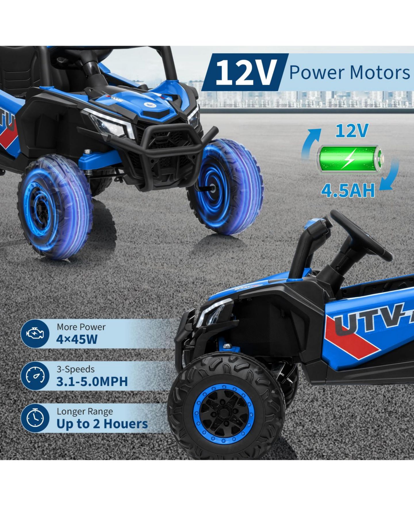 Детские игрушки homfan 12V Ride On UTV Truck, 4WD/2WD Switchable, 4 Spring Suspension, EVA Tires, Safety Belt, Double Doors, Bluetooth, Music — фото 5