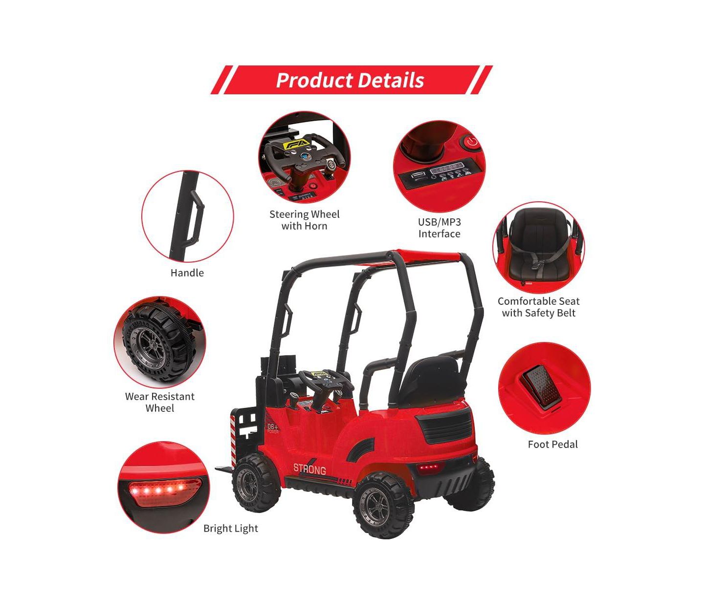 Детская игрушка homfan 12V Electric Kids Forklift Ride-On Car with Remote Control and Liftable Fork, 66-Lb Capacity, Ages 3-7, цвет: Красный — фото 2