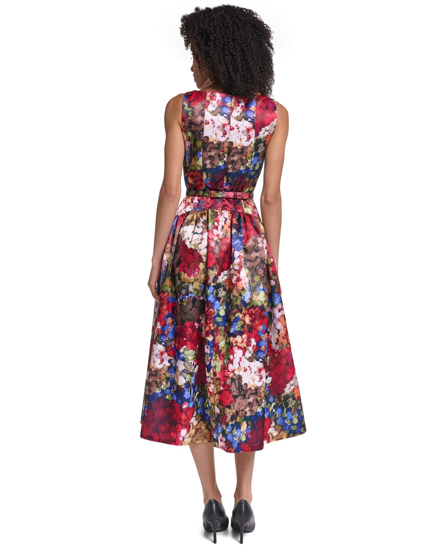 Women's Printed Satin Drop Waist Midi Dress