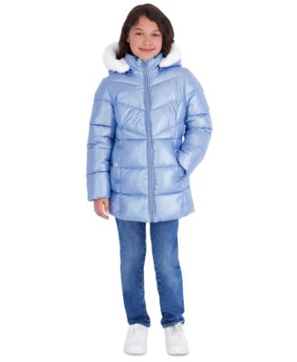 Girls' 5-16 Pearlized Stadium Length Long-Sleeve Jacket