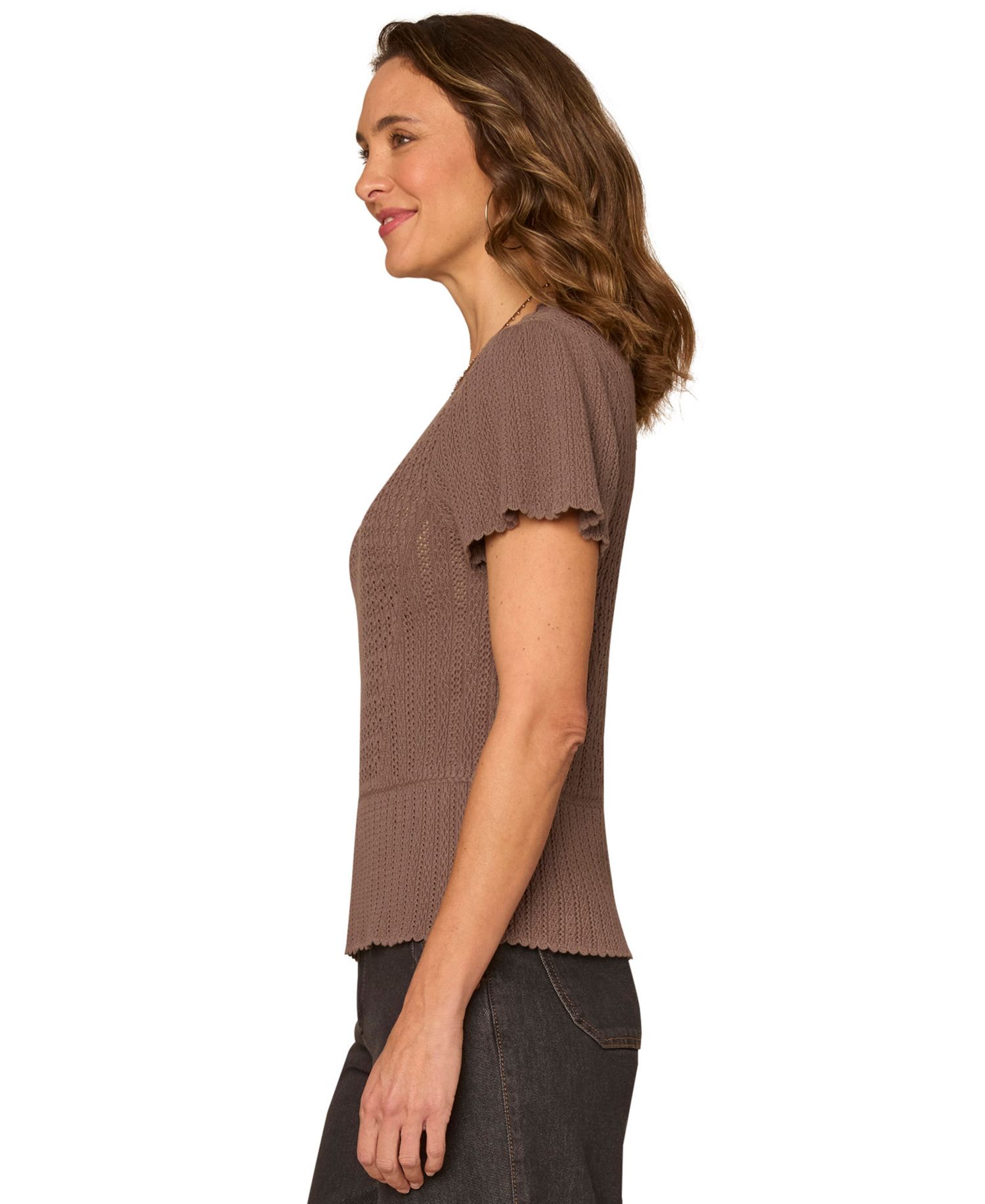Women's Flounce Short-Sleeve Crochet Top