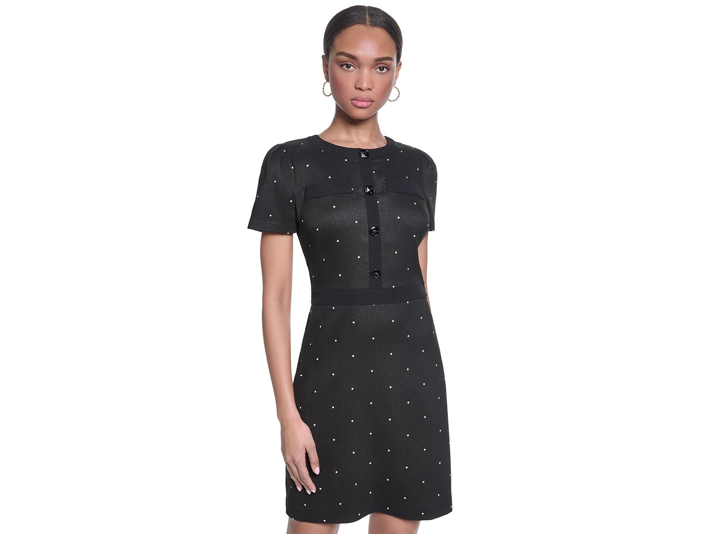 Женское платье KARL LAGERFELD PARIS Mini Polka Dot Sheath Short, цвет: Чёрный / Мягкий белый — фото 3