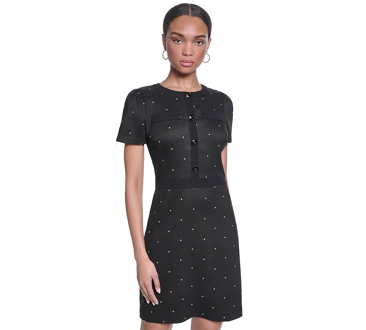 KARL LAGERFELD PARIS Women's Mini Polka Dot Sheath Short Dress view 3 — MAYCSS fashion products