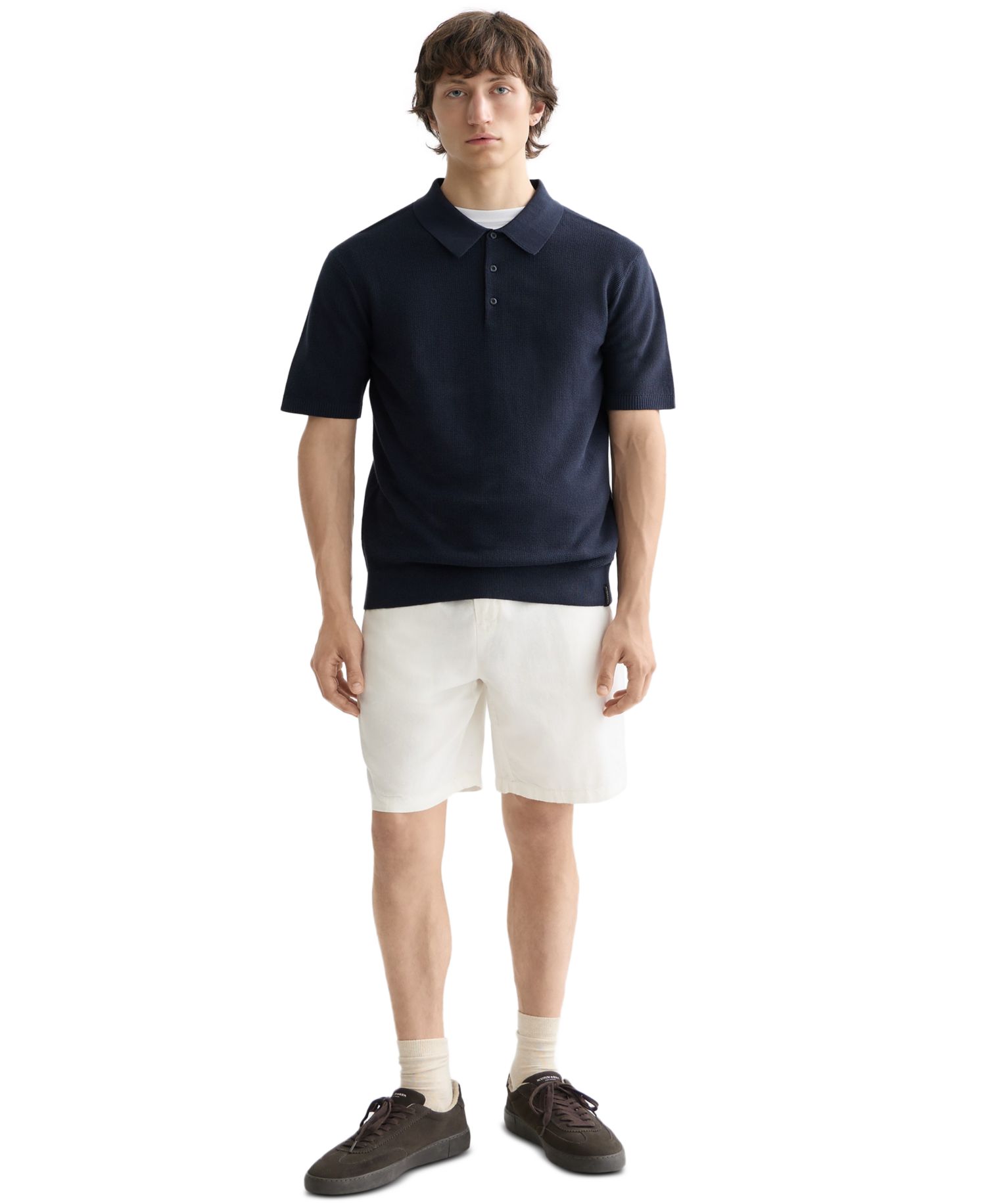 Men's Structured Knitted Short-Sleeve Polo Shirt