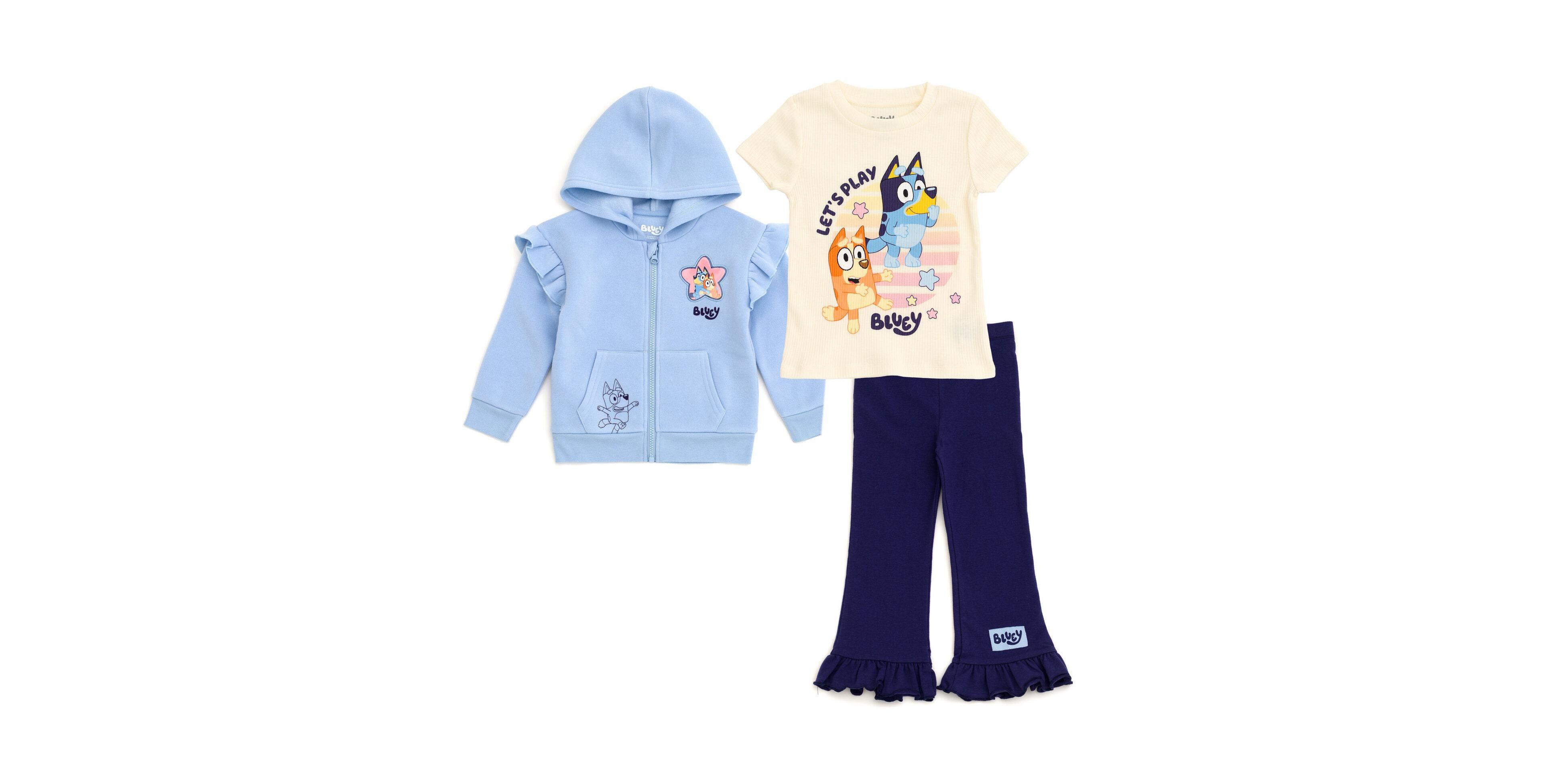 Bluey Toddler Girl's (2T-4T) Zip-Up Hoodie T-Shirt and Pants Set