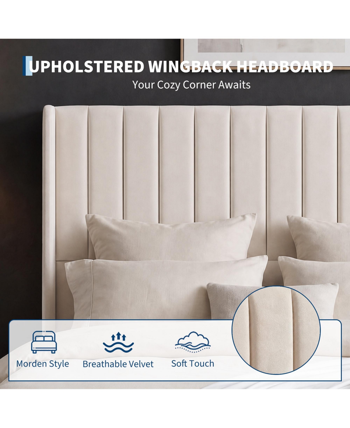 Homfan Bed Frame with Headboard, Sturdy Wooden Slats