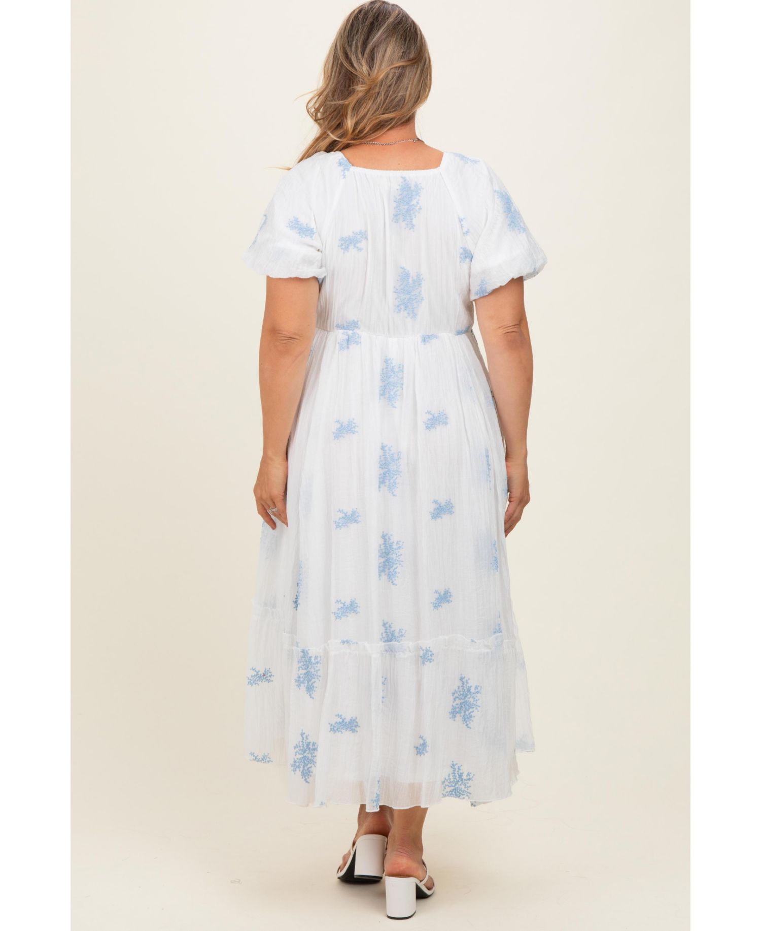 Plus Size Ivory Floral Print Ruffle Hem Midi Dress