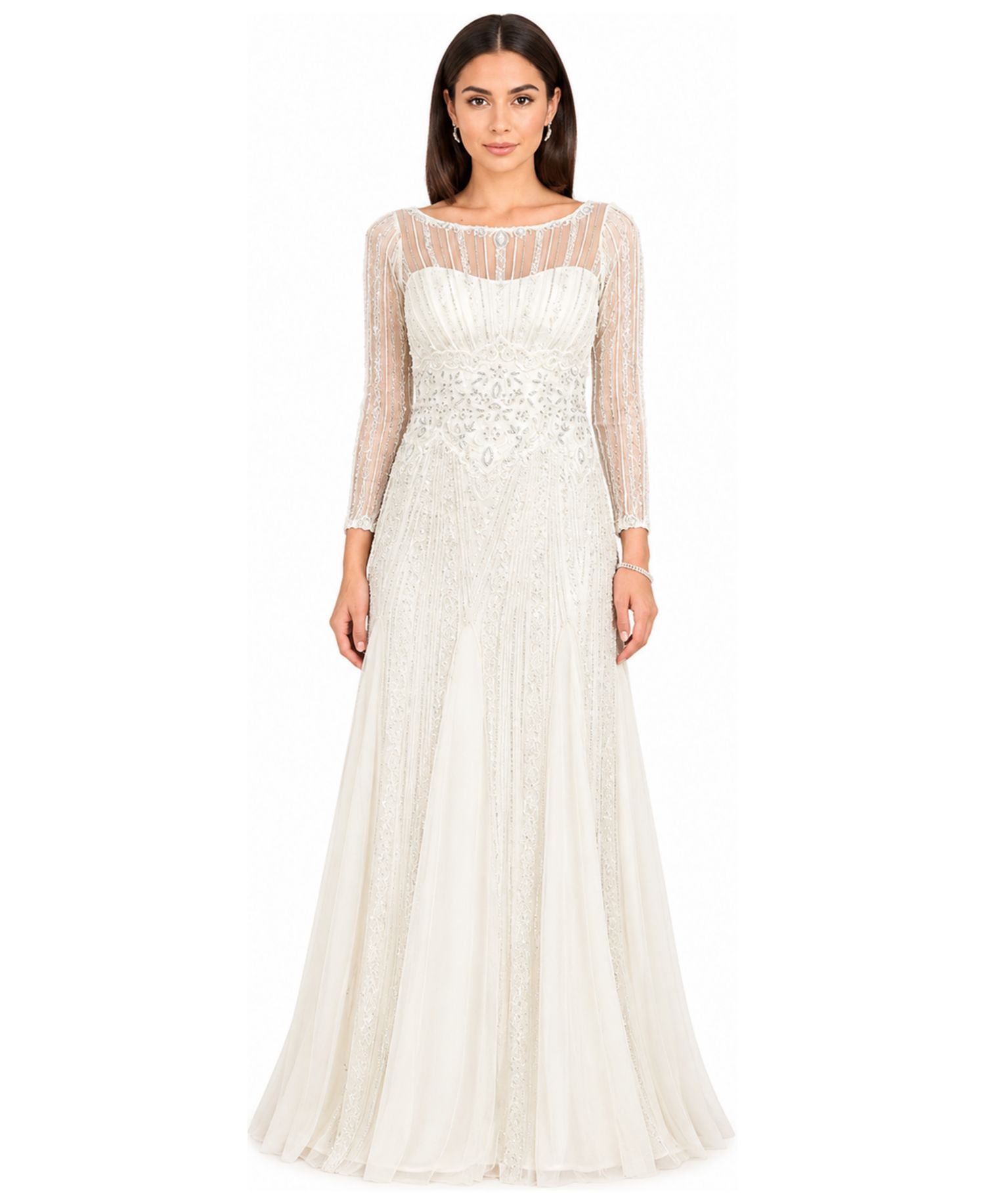 Women's Beaded High Neck Wedding Gown