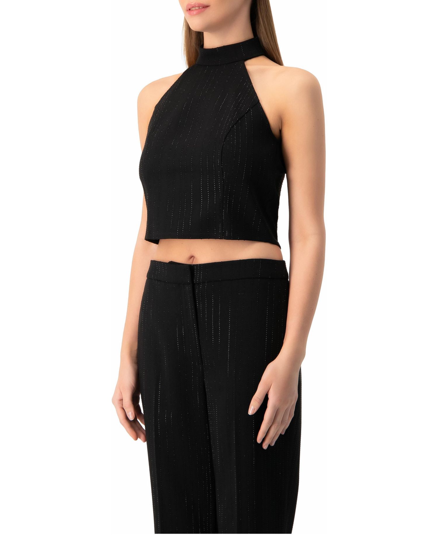 Women's Halter-Neck crystal-adorned Sleeveless Crop Top