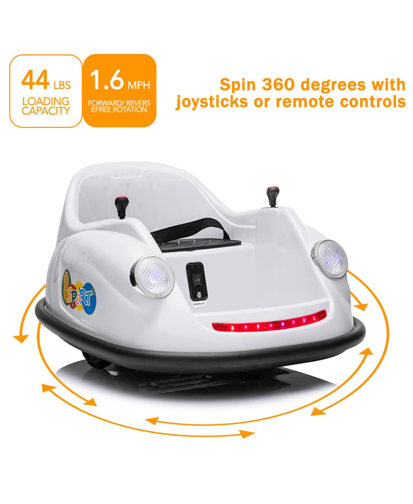 Детская игрушка homfan 12V Electric Remote Control 360-Degree Spin Bumper Car, 66 lbs. Capacity, от 2 лет — фото 3