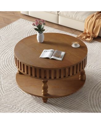Modern Fluted Coffee Table with Storage, Finish Center Table with Flip-Top Lid, Sturdy Solid Wood Legs for Mid Century Living Room