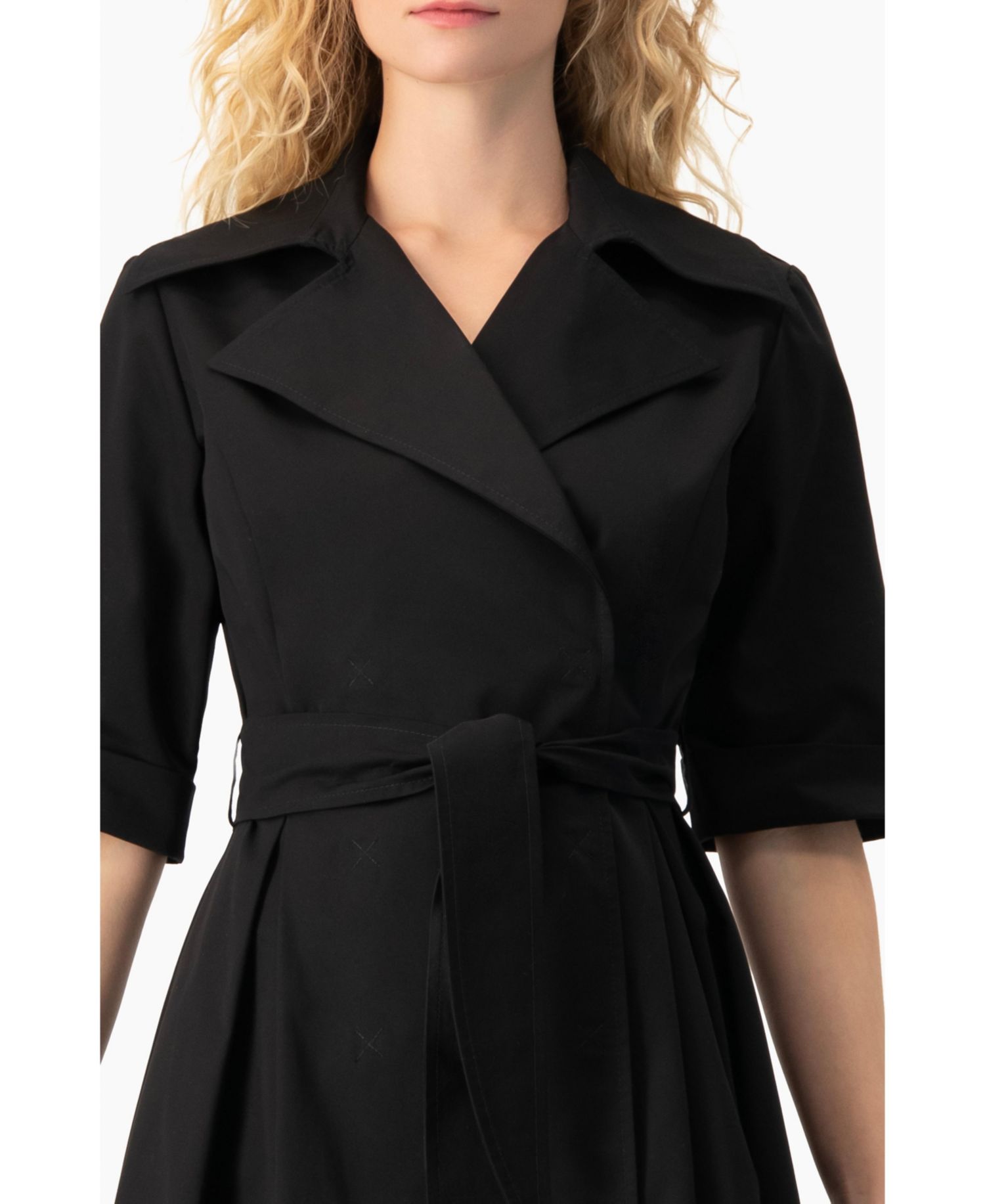 Women's Belted Collared Short-Sleeve Shirt Mini Dress