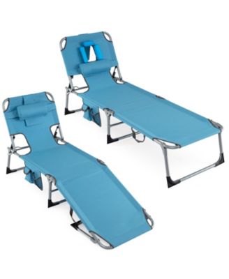 Set of 2 Portable Folding Tanning Chaise Lounge with 4-Position Backrest