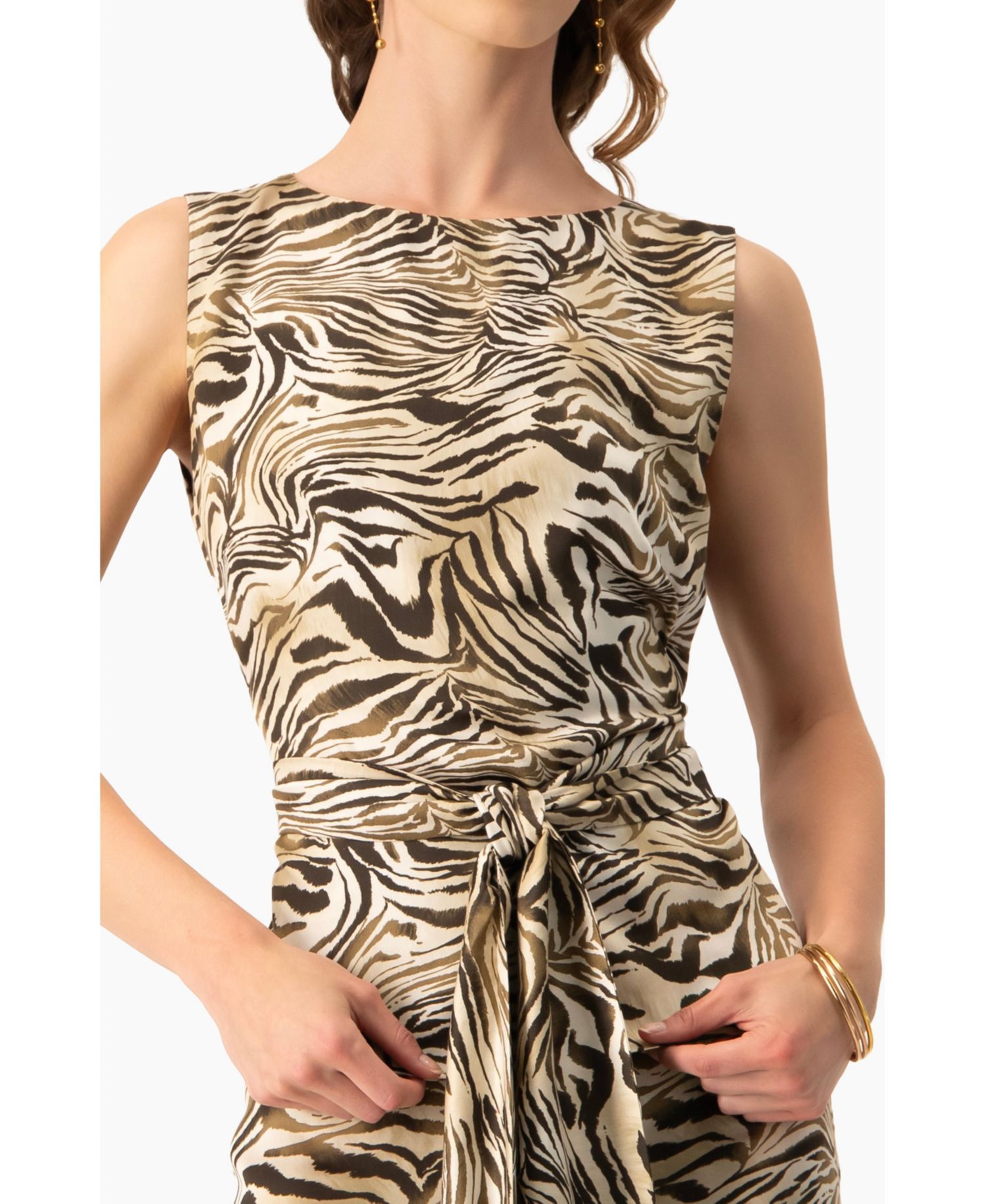 Women's Sleeveless Tie-Waist Blouse in Zebra Print, Sash-Front Top