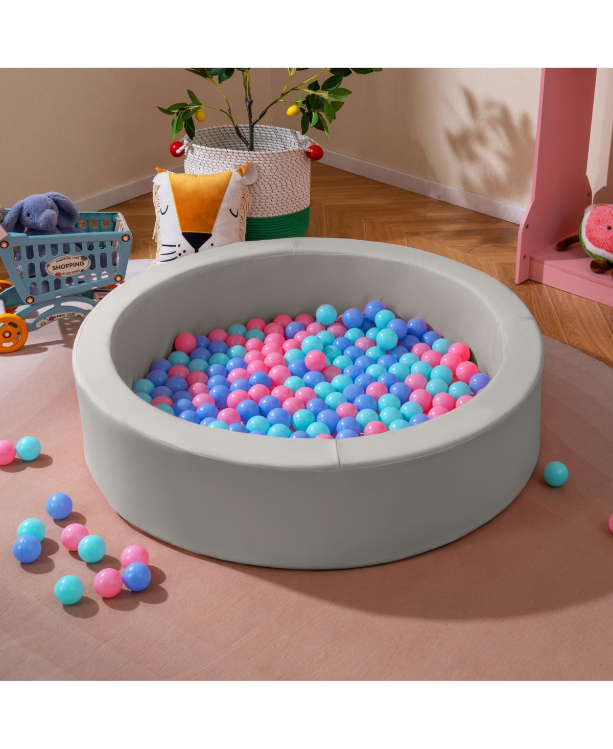 Slickblue Toddler Soft Round Ball Pit with Removable Washable Pu Cover