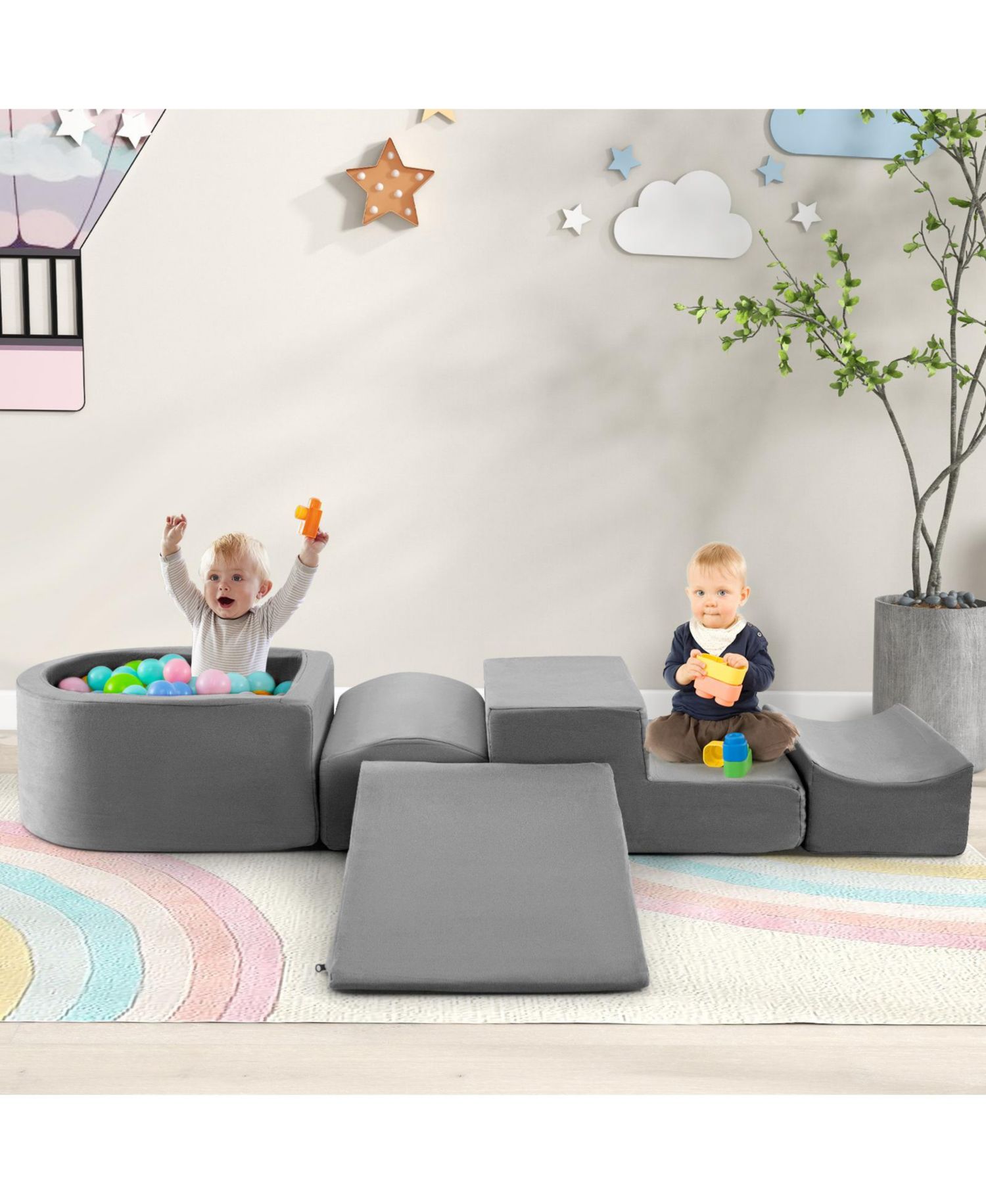Kids 5-Piece Climb and Crawl Foam Play Set with Ball Pit