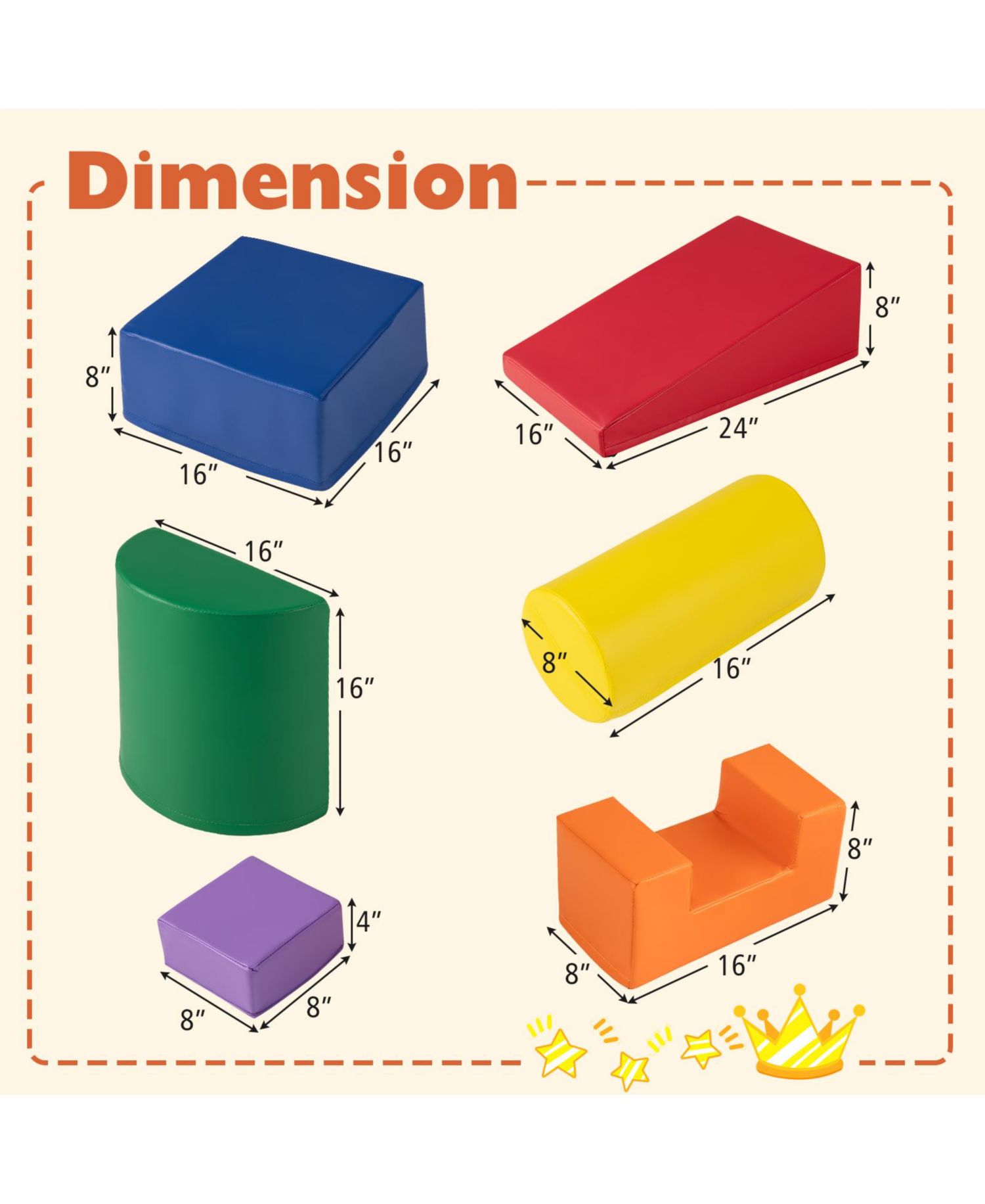 Kids 6-Piece Indoor Foam Activity Blocks for Climbing, Crawling, and Play