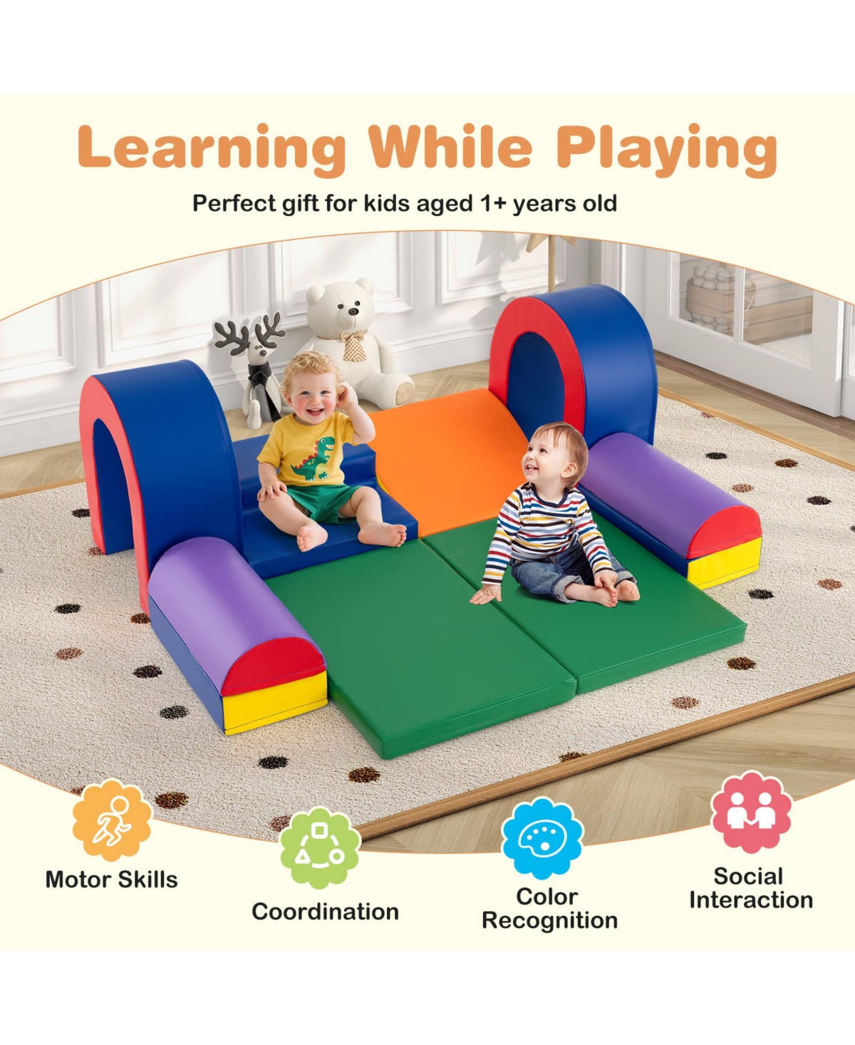 Slickblue 10-Piece Toddler Foam Climber Set with Soft Pu Leather Covers