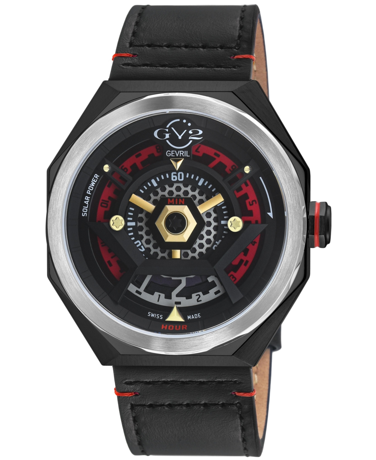 GV2 by Gevril Men's Stella Solare Swiss Quartz Italian Leather Strap Watch