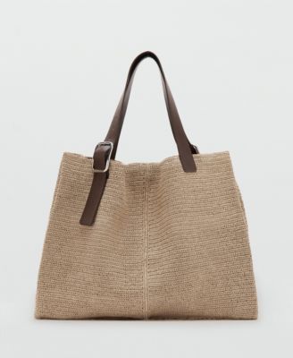 Women's Natural-Fiber Buckle Detail Shopper Bag