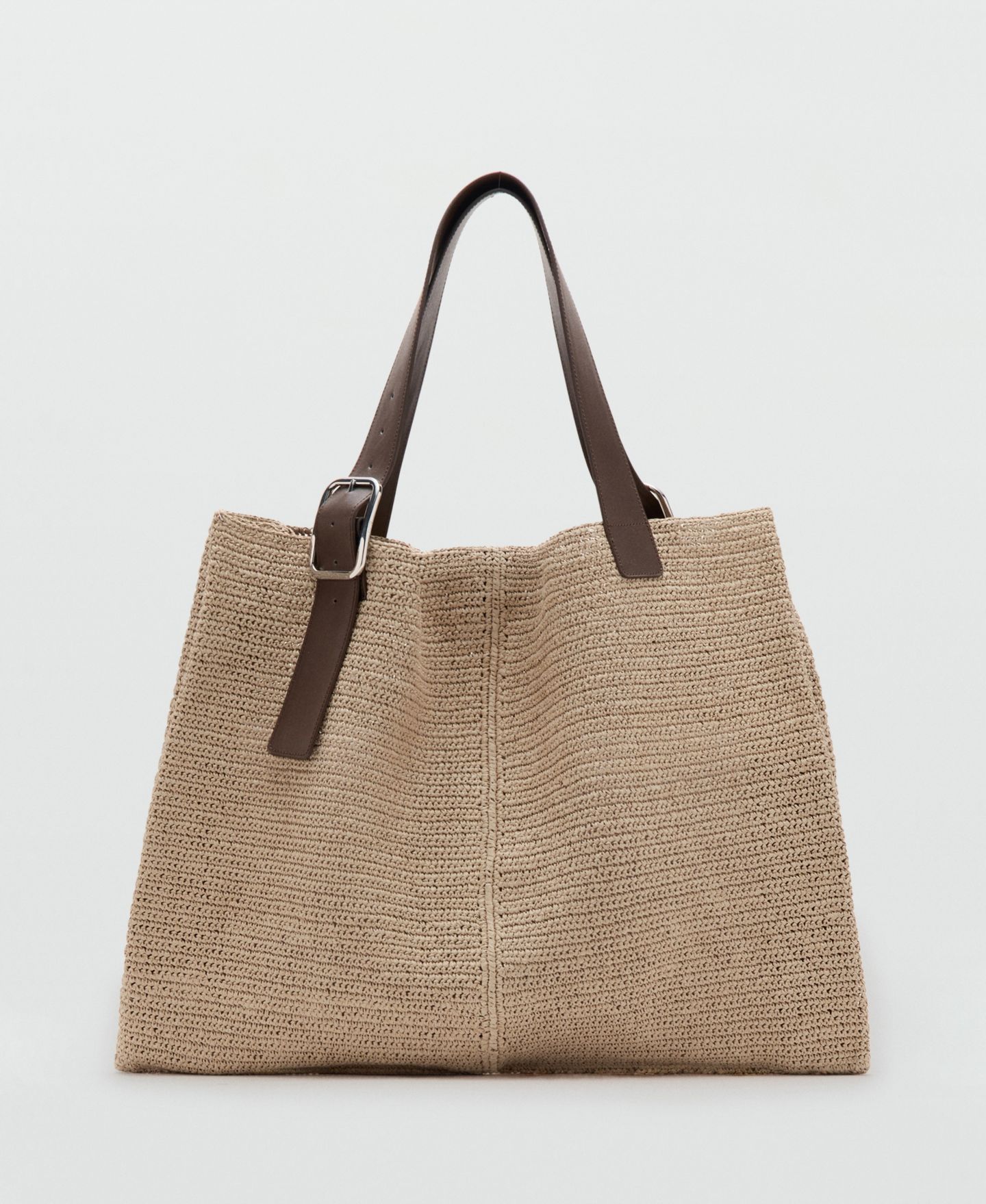 Женская сумка MANGO Natural-Fiber Buckle Detail Shopper, цвет: Светлый бежевый — фото 1