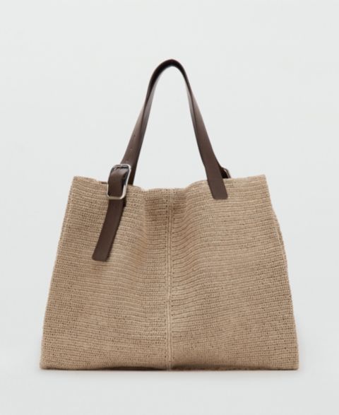 Женская сумка MANGO Natural-Fiber Buckle Detail Shopper, цвет: Светлый бежевый