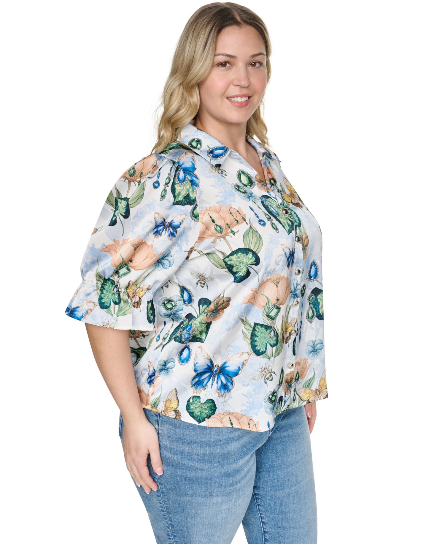Plus Size Collared Button-Front Top