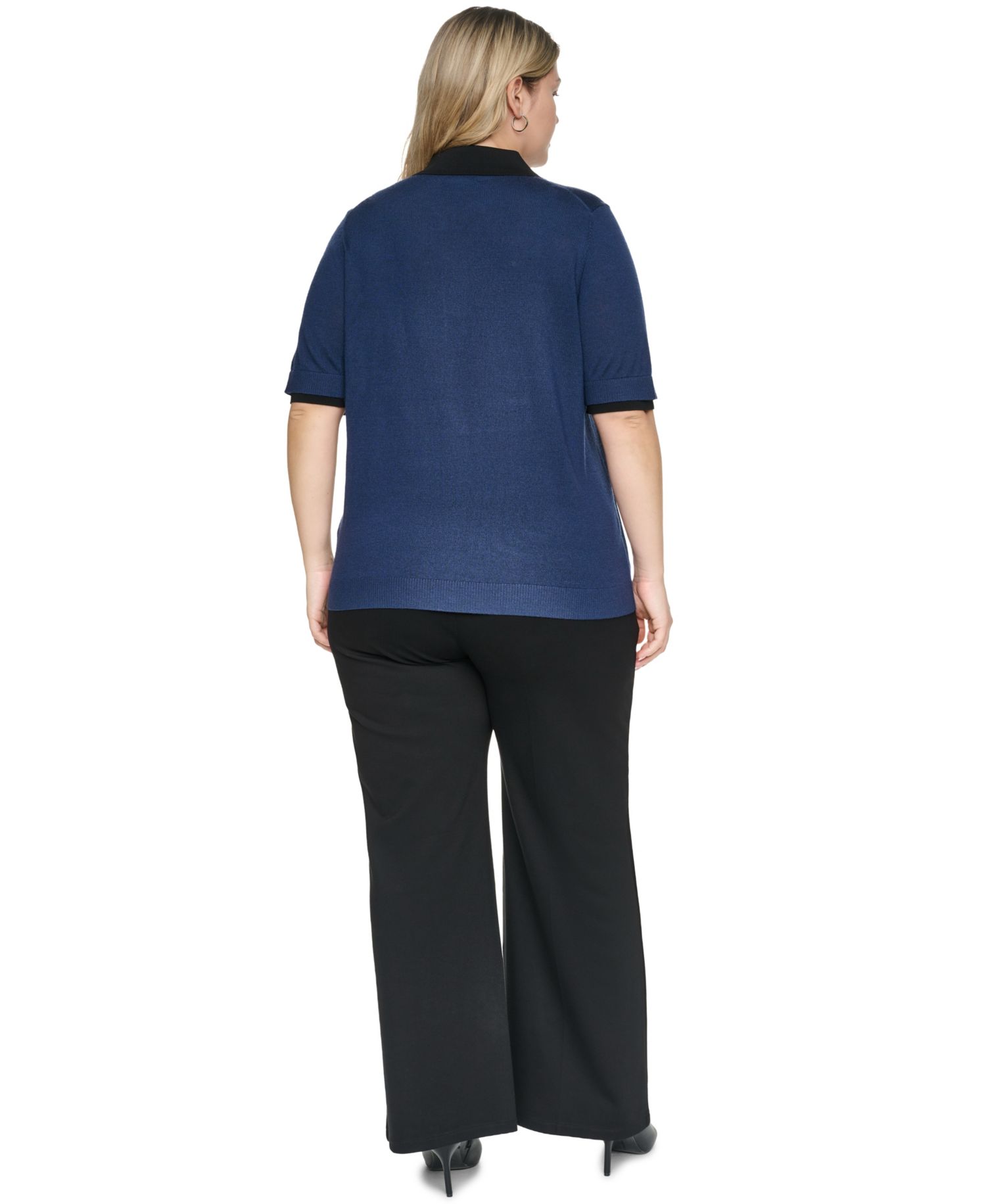 Plus Size Johnny Collar Short-Sleeve Sweater