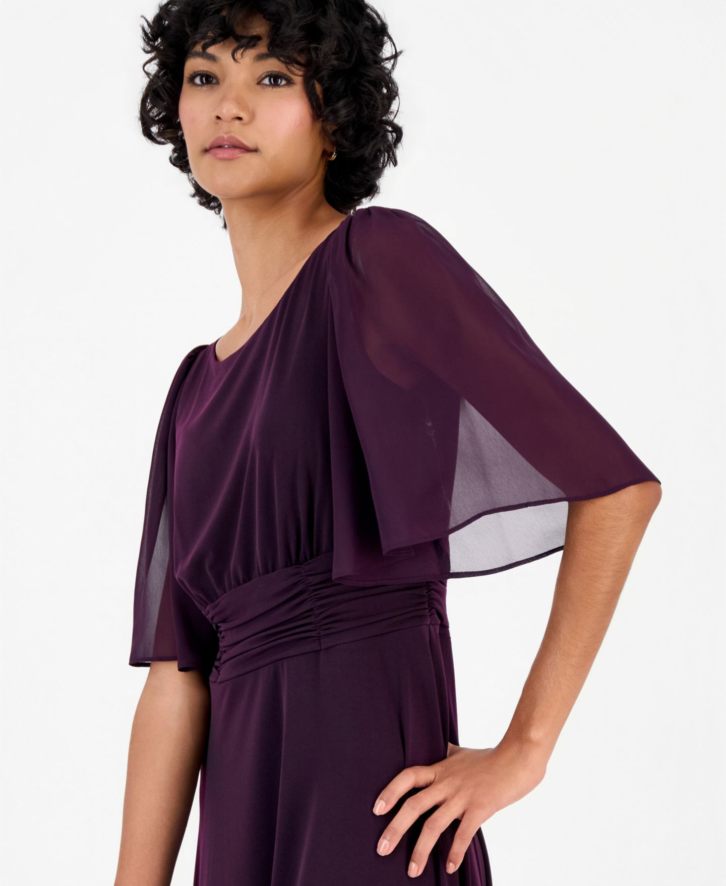 Женское платье Connected Petite Flutter-Sleeve Midi, цвет: Баклажановый — фото 4