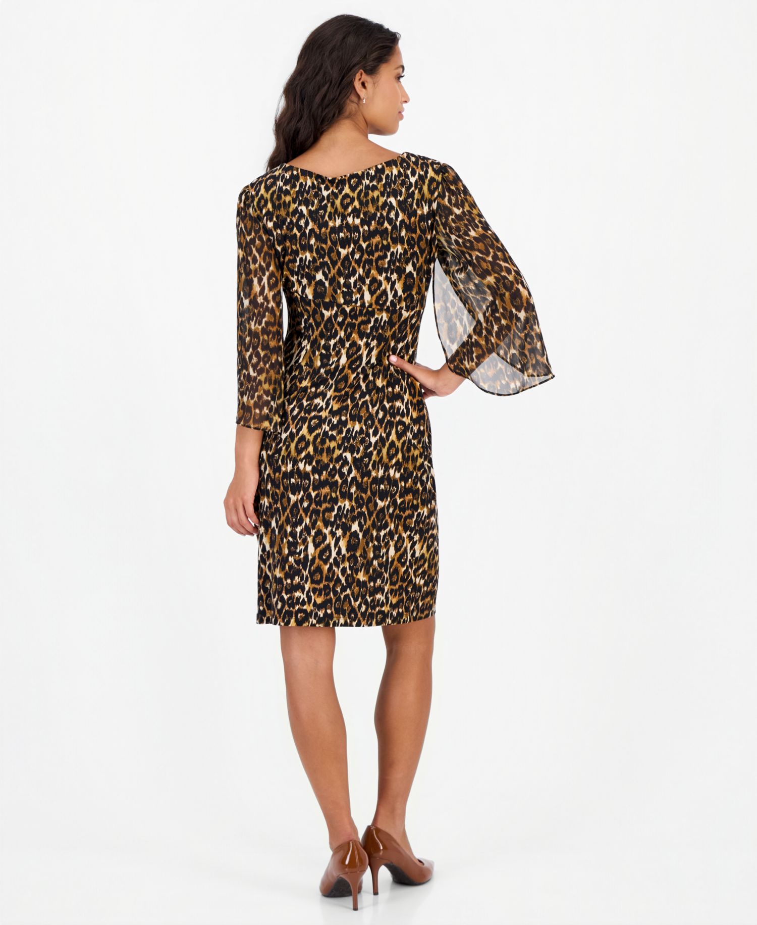 Petite Leopard-Print Tulip-Sleeve Dress